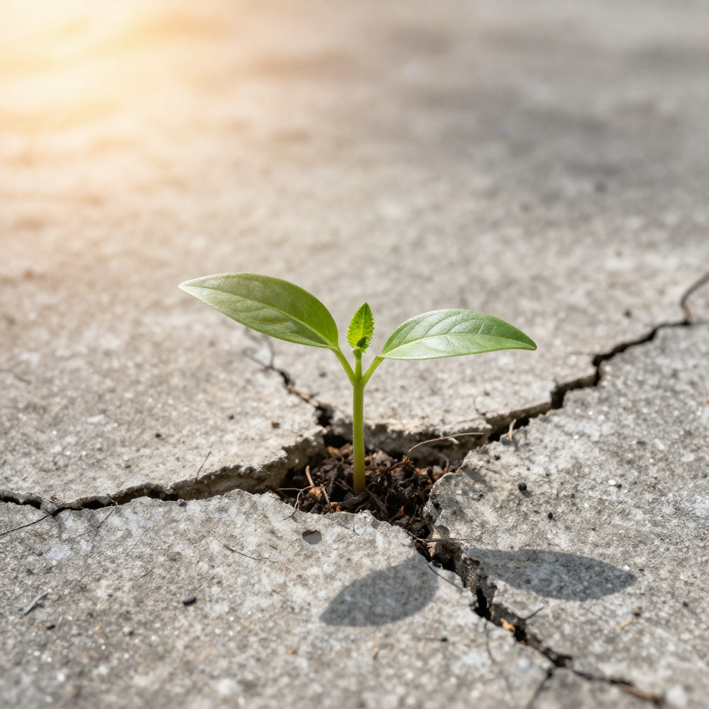 a small plant grown through cracks